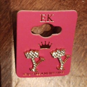 Women's Ek Earrings Letter Y Crown ( Cubic Zicornia) Diamonds NIP